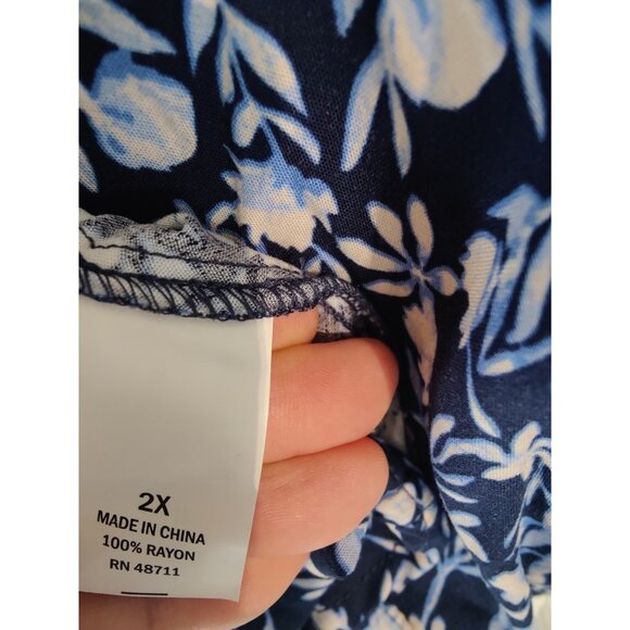 Falls Creek Short Sleeve V-Neck Blue Floral Midi Dress Button Down 2X NWOT - Picture 8 of 8